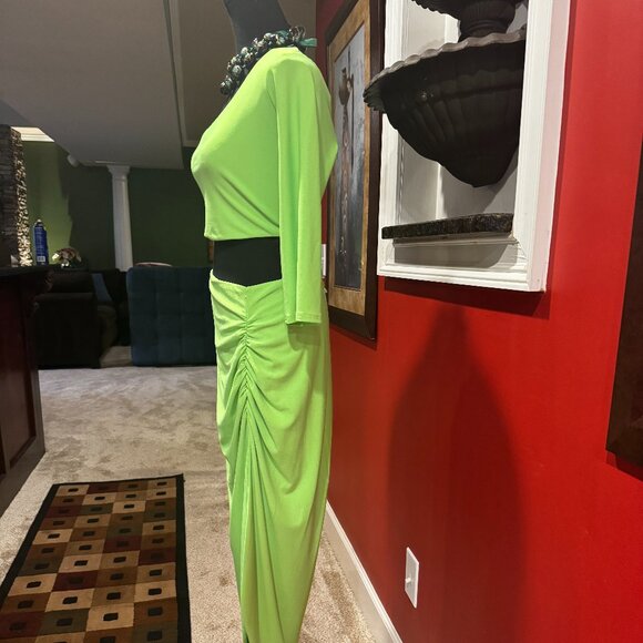 VENUS 2 Piece Green Summer one shoulder outfit w/asymmetrical skirt XLG - Picture 6 of 7